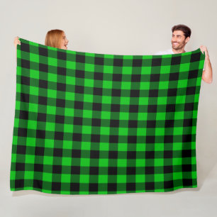 Black & Green Plaid Checked Fleece Blanket