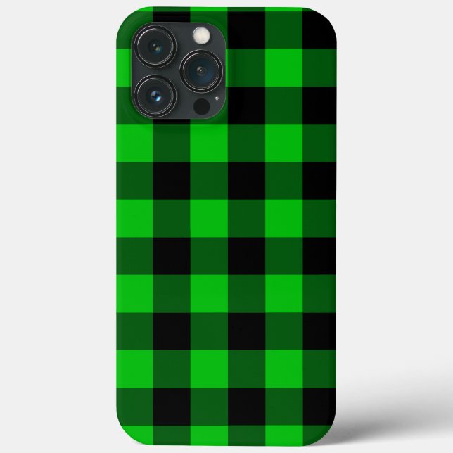 Black & Green Plaid Checked Modern Case-Mate iPhone Case (Back)