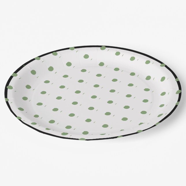 Black Green Polka Dots  Paper Plate (Angled)