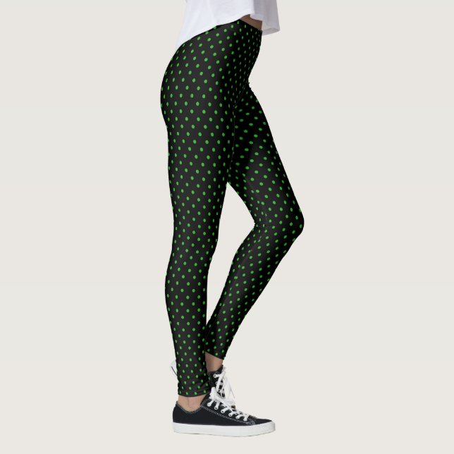 Black Green Polka Dots Pattern Leggings (Right)
