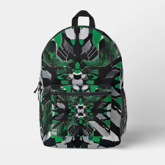 Black green printed backpack