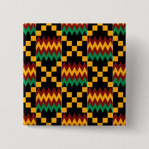 Black, Green, Red, and Yellow Kente Cloth 2 Inch Square Button