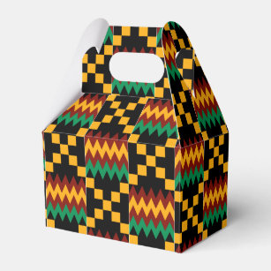 Black, Green, Red, and Yellow Kente Cloth Favor Box