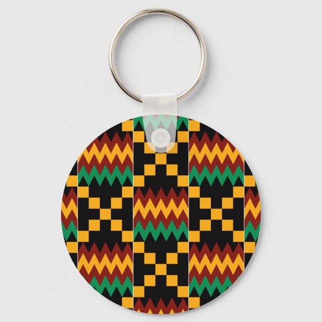 Black, Green, Red, and Yellow Kente Cloth Keychain (Front)