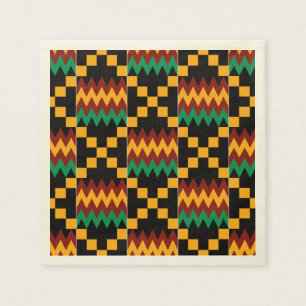 Black, Green, Red, and Yellow Kente Cloth Napkin
