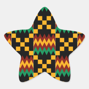 Black, Green, Red, and Yellow Kente Cloth Star Sticker