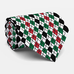 Black Green Red Argyle Pattern Tie