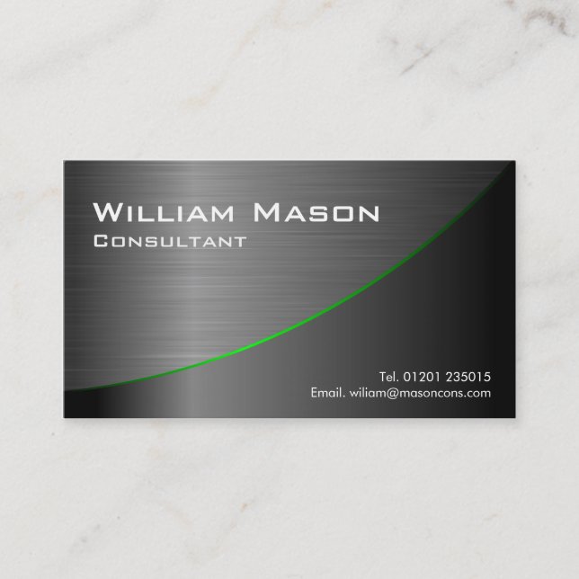 Black Green Steel Curved, Business Card (Front)
