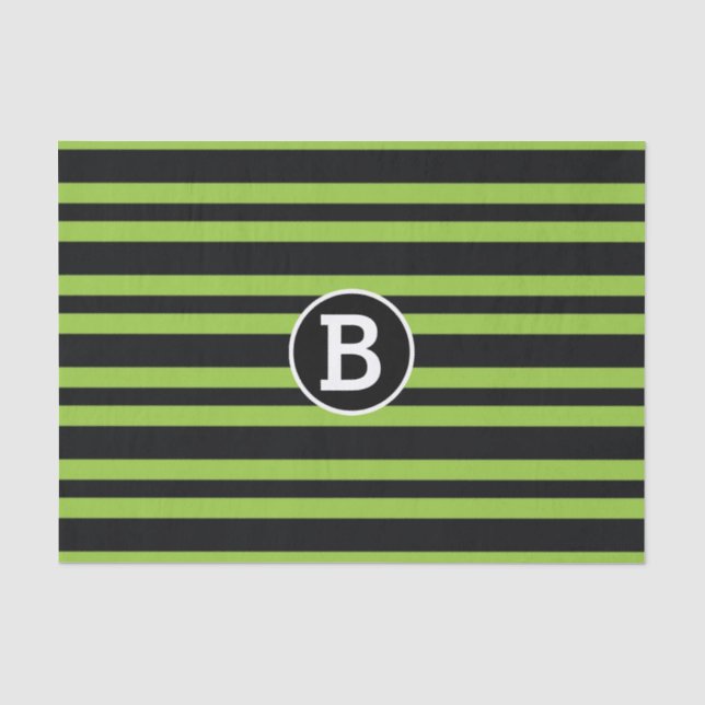 Black & Green Stripes Monogram Letter Initial Tissue Paper (Front)