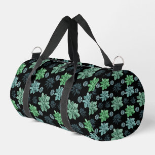 Black Green Teal Botanical Garden Pattern Duffle Bag