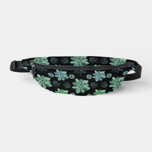 Black Green Teal Botanical Garden Pattern Fanny Pack