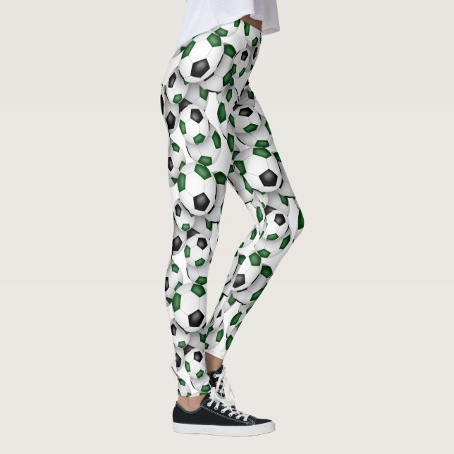 black green team colors soccer balls pattern leggings (Right)