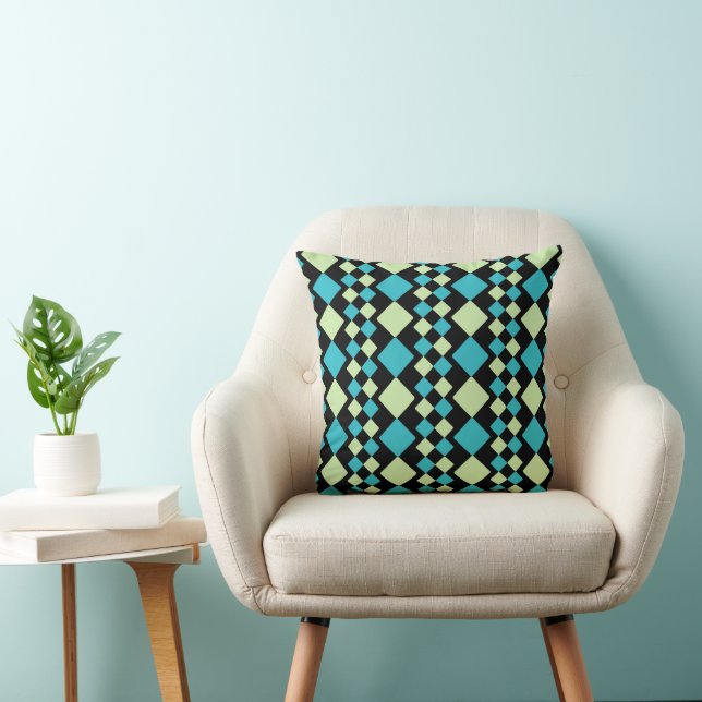 Black green turquoise squares geometric throw pillow (Chair)