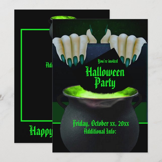 Black & Green Witches Brew Invitation (Front/Back)