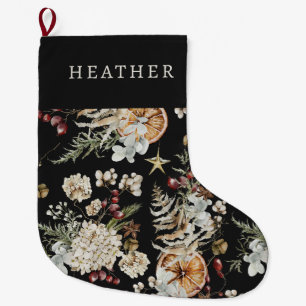 Black Greenery Christmas Stocking