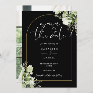 Black Greenery Floral Gold Arch Photo Wedding Save The Date