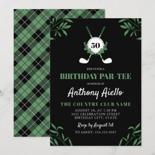 Black Greenery Golf Themed Birthday Par-Tee Invitation