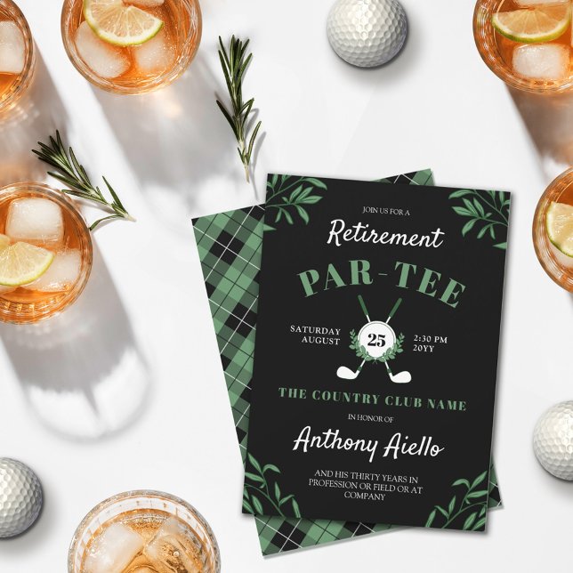 Black Greenery Golf Themed Retirement Party Invitation (Creator Uploaded)