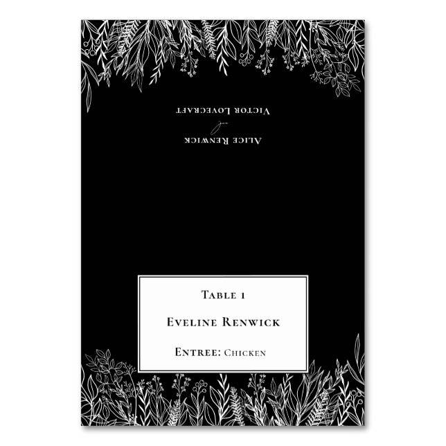 Black Greenery Menu Choice Foldable Place Card (Front)
