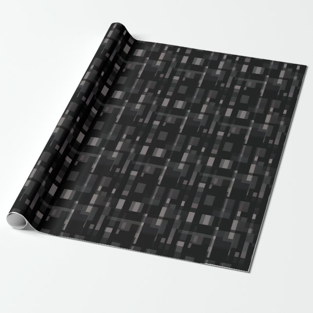Black / Grey Abstract Squares & Rectangles Wrapping Paper (Unrolled)