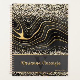 Black Grey Agate Gem Glitter and Gold Personalized Planner
