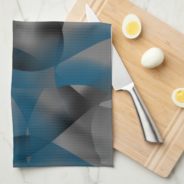 Black grey and blue ripples, with gradient parts   kitchen towel (Quarter Fold)