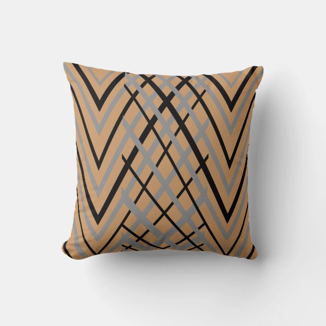 Black, Grey and Brown Pattern Throw Pillow (Front)