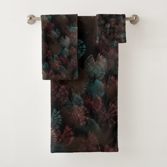 Black Grey And Colourful Fireworks Display Abstrac Bath Towel Set (Insitu)