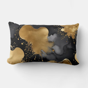 black, grey and gold abstract lumbar pillow