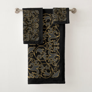 Black, Grey and Gold Bath Towel Set