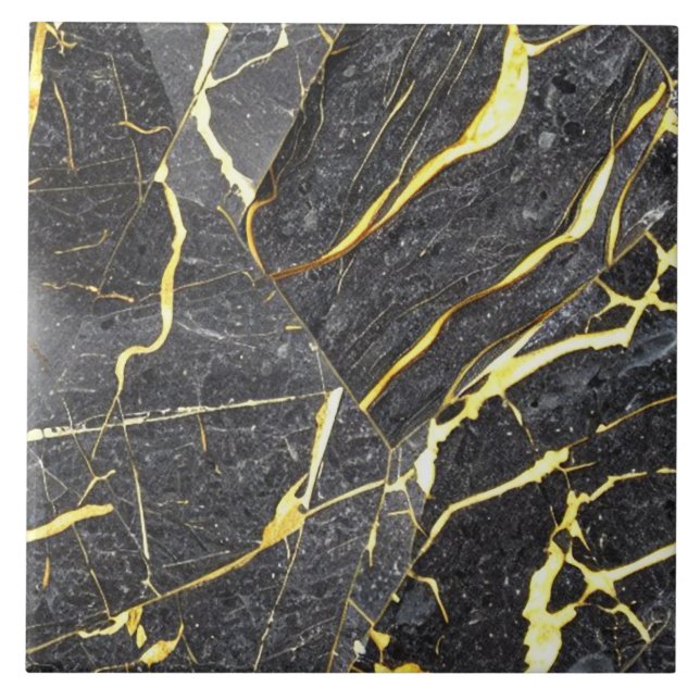 Black, Grey, and Gold Marble Ceramic Tile (Front)
