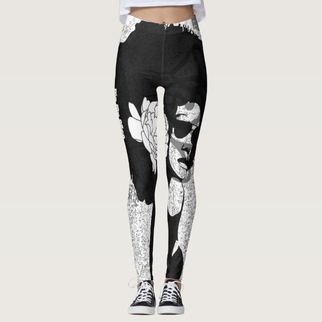 Black, grey and graffiti afro leggings (Front)