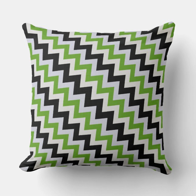 Black Grey and Green Zigzag Throw Pillow (Front)