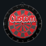 Black, Grey and Red Colour White Outlined Text Dartboard<br><div class="desc">Black, Grey and Red Colour White Outlined Custom Text Dartboard Game Including 6 Brass Darts - Personalize to your liking!</div>