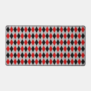 Black Grey and Red Diamond Pattern Desk Mat