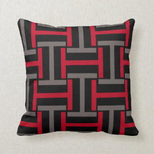 Black, Grey and Red T Weave Throw Pillow