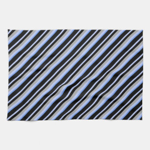 Black Grey and Shades of Blue Stripes Kitchen Towel