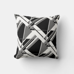 Black Grey and White Abstract  Diagonal Design Throw Pillow