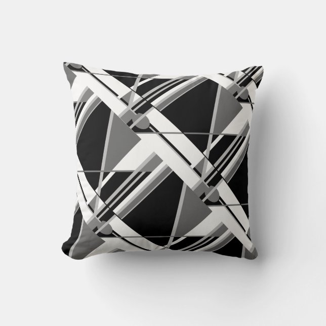 Black Grey and White Abstract  Diagonal Design Throw Pillow (Front)