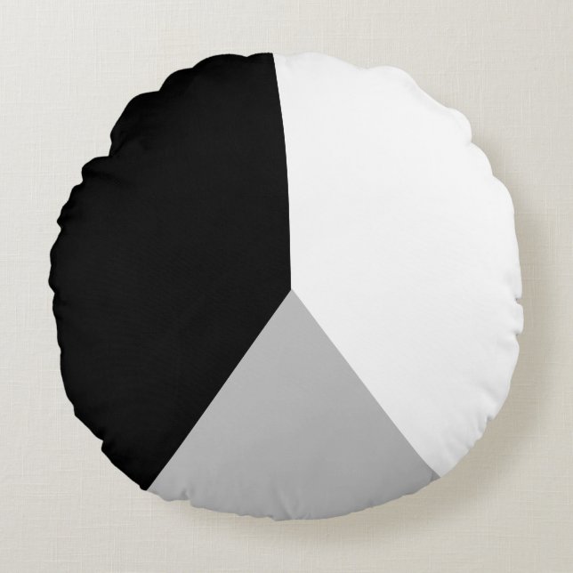 Black Grey and White Abstract Geometric Shape Round Pillow (Front)