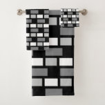 Black, Grey and White Abstract Geometric Shapes Bath Towel Set<br><div class="desc">Modern black,  grey and white rectangle geometric pattern Bath Towel Set.</div>