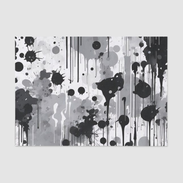 Black Grey And White Abstract Texture Tissue Paper (Front)