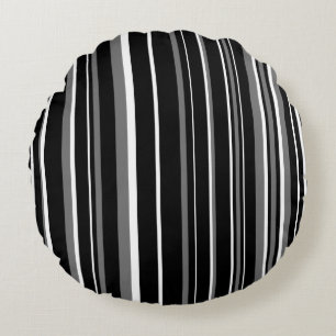 Black, Grey, and White Barcode Stripe Round Pillow