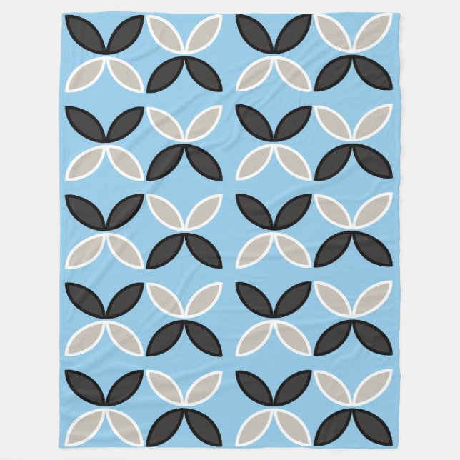 Black grey and white butterfly petals pattern fleece blanket (Front)