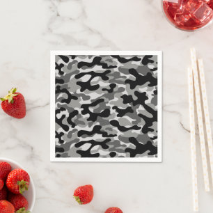Black Grey And White Camouflage Napkin