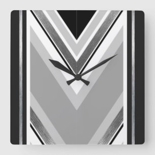 Black, grey, and white diagonal metallic striped square wall clock