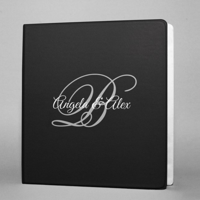 Black Grey and White Fancy Script Monogram Binder (Creator Uploaded)