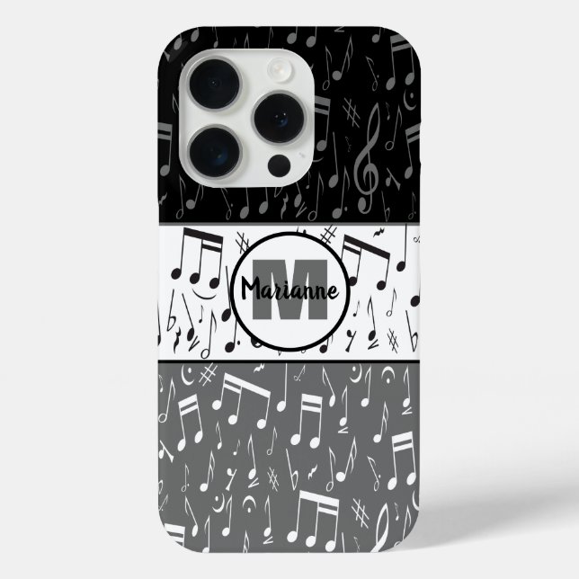 Black grey and white music notes Case-Mate iPhone  Case (Back)