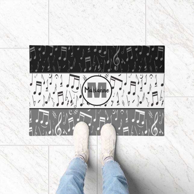Black grey and white music notes doormat (Indoor)