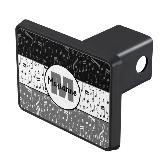 Black grey and white music notes hitch cover (Top Right)